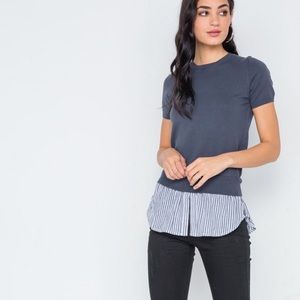 🛍️Short sleeve combo stripe knit top